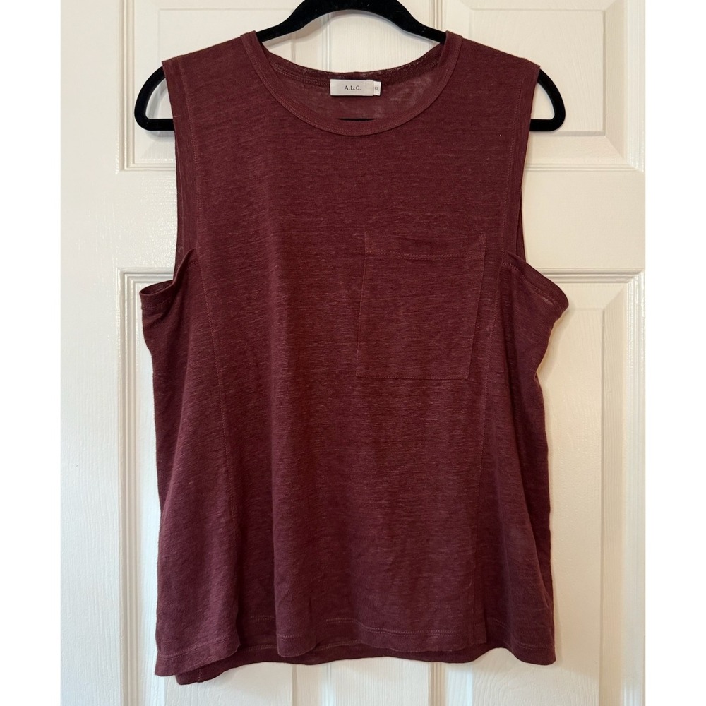 A.L.C. Burgundy Linen Tank Top Sleeveless Pocket Casual‎ XS